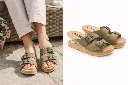 Khaki groene sandalen met houten zolen.webp